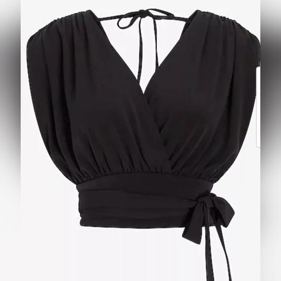 Express Smooth Matte Draped Front Tie Waist, Split Open Back Top, Lime Size XS - Picture 9 of 10